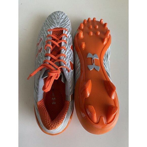 Men’s Sz 15 UNDER ARMOUR UA SPOTLIGHT MC FOOTBALL CLEATS 1287488-180 ORANGE/GRAY - Picture 7 of 8